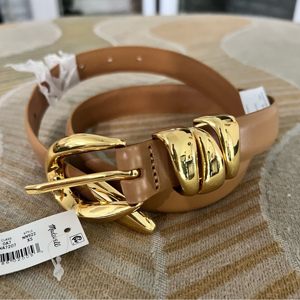 Madewell Leather triple buckle belt desert tan NWT XS